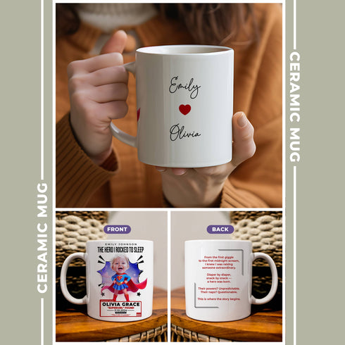 Personalized Supergirl Baby Mug – Custom Name, Photo & Mom’s Message – “The Crib Crusader” Design